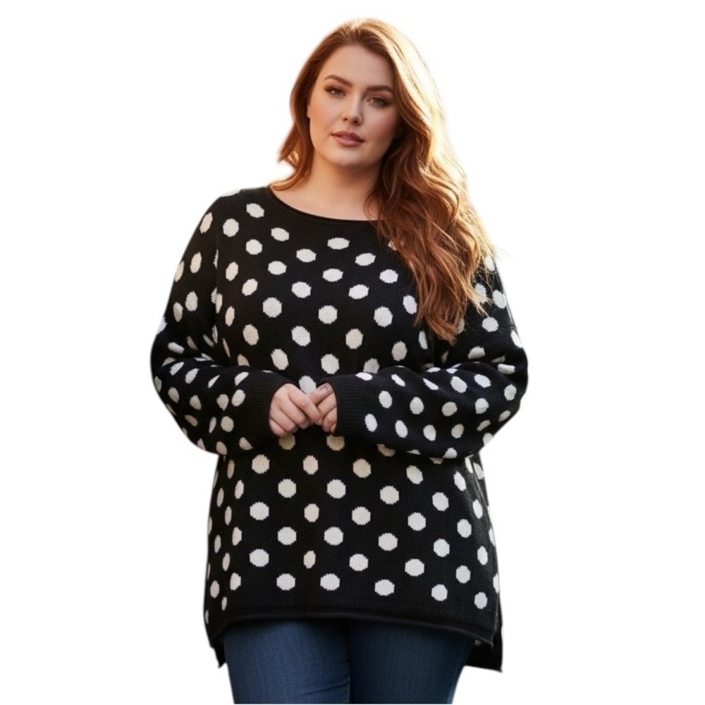 H&M Large Black Oversized Boxy Fit Sweater White Polka Dots